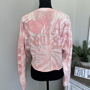 New Disney Spirit Jersey Pink Tye Die Glitter Embossed Royal Crush Cropped Sz XS